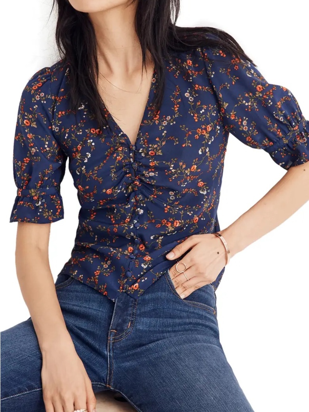 Madewell 100% Silk Daylight Top in Moonless Floral Size 8 Feminine Floral